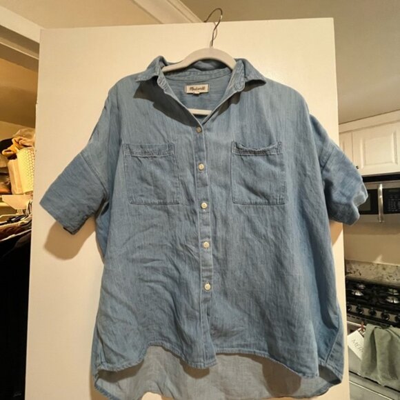 Denim short sleeve Madewell button up, size small - Picture 1 of 3